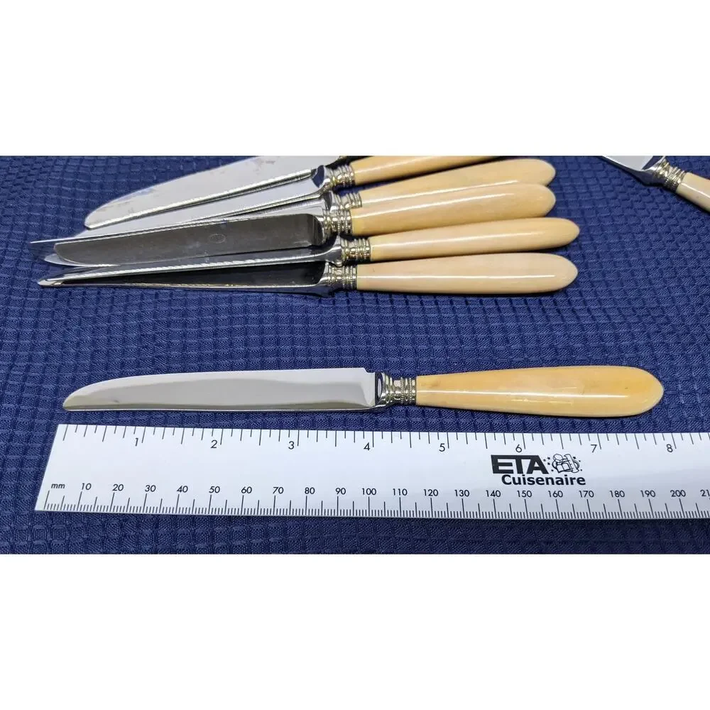 Vintage Set of 8 Butter Knives - INOX of Italy, bone-colored / tinted handles